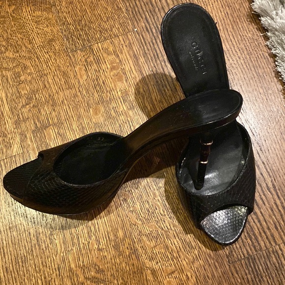 Gucci- snake skin heel mules - Picture 1 of 5